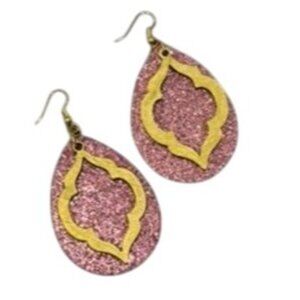 NWT Pink & Gold Glittery Teardrop Statement Earrings